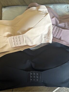 3-Pack Strapless Seamless Bandeau Bras - Black, Blush, Nude